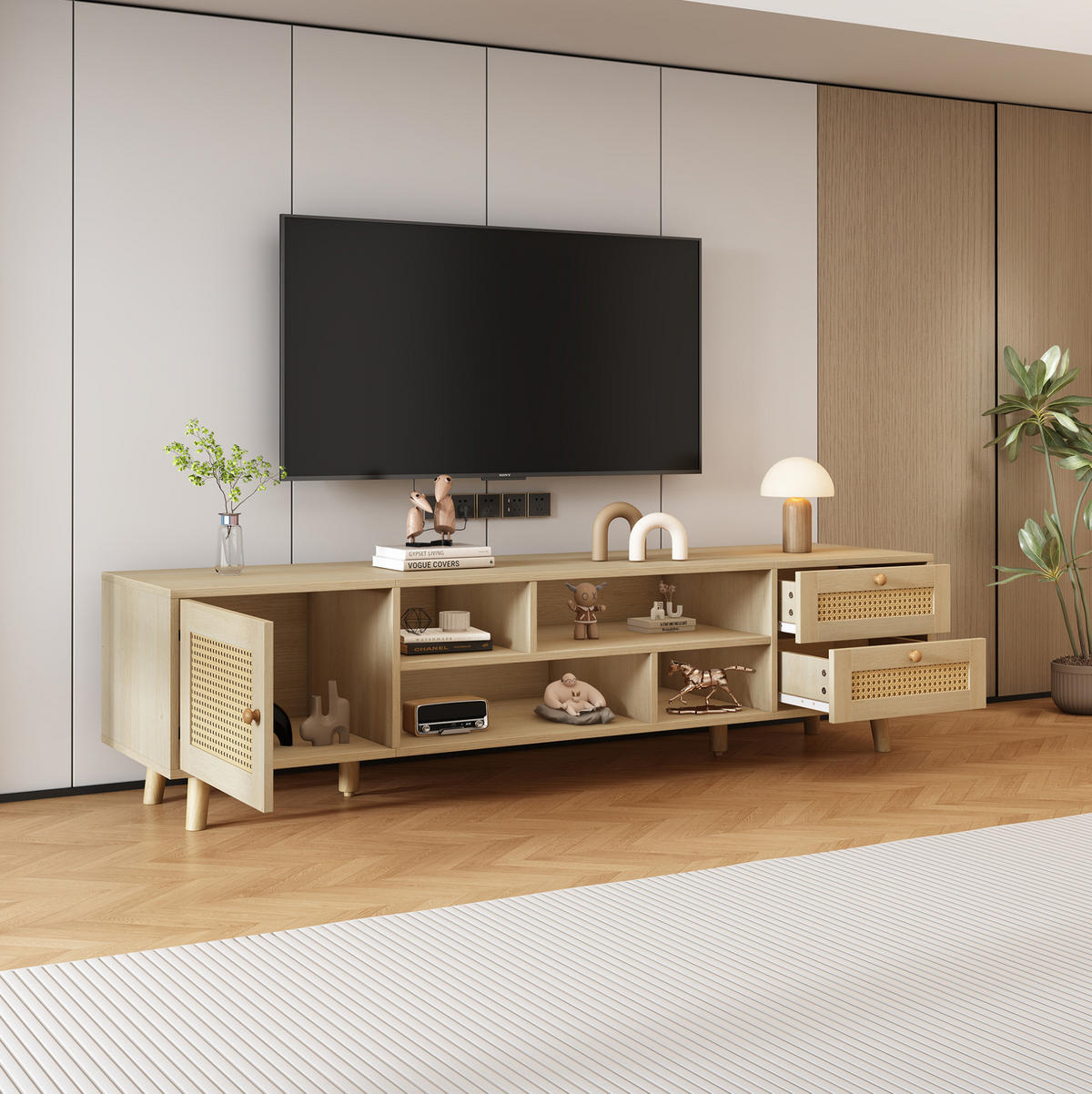 TV-SCHRANK mit Kabelführung 160 cm in Eiche mit 2 Schubladen und 1 Tür - Braun, Holzwerkstoff (39/40.5/160cm) - Beauniv