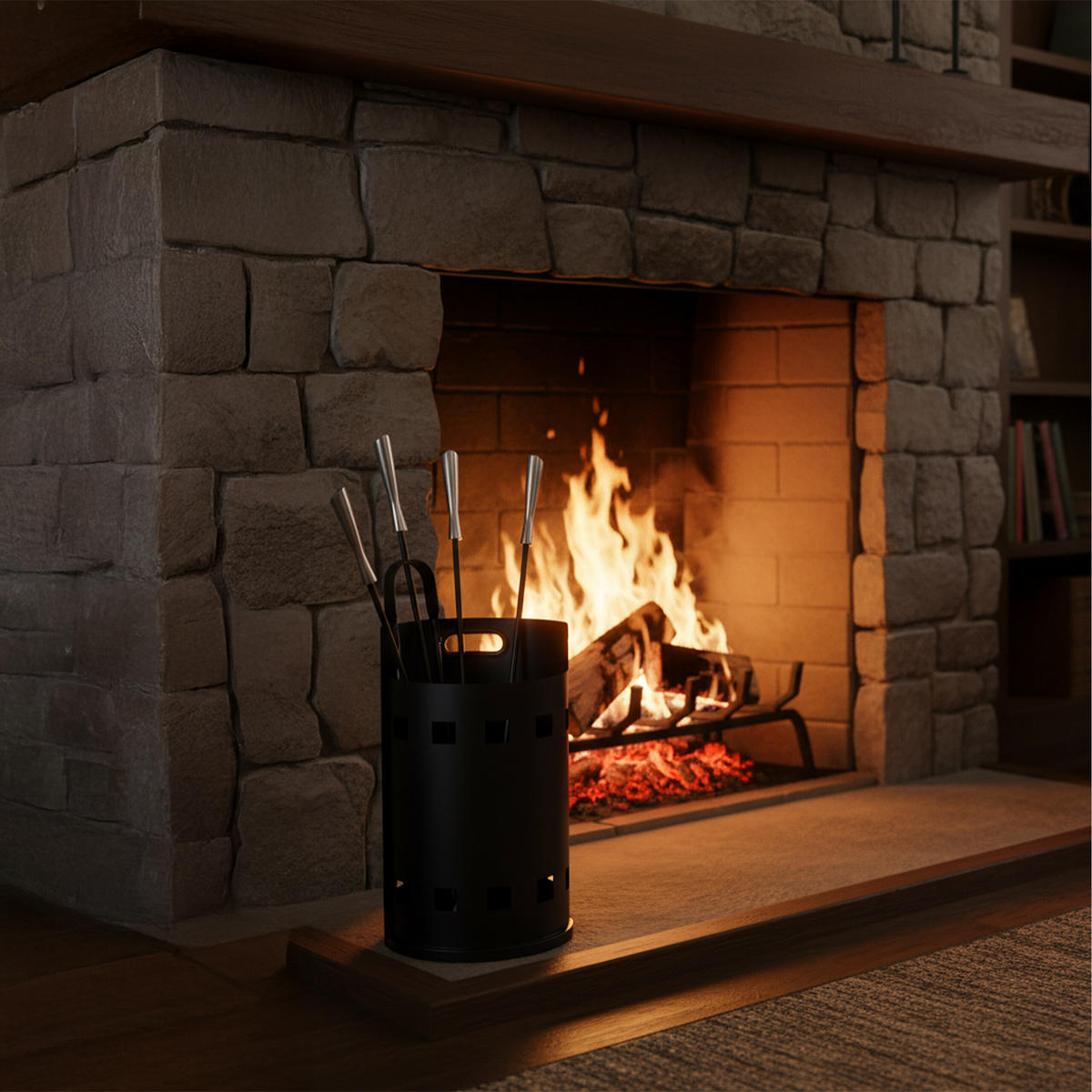 5-TLG.KAMINBESTECK-SET - Multicolor, Metall (25/63/15cm) - Relaxdays