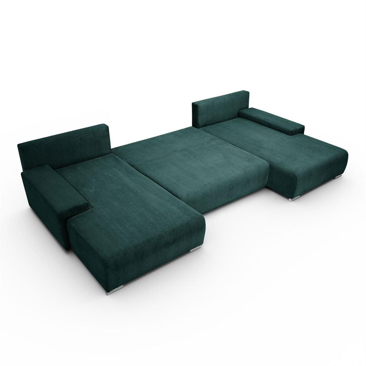 WOHNLANDSCHAFT LAVIO U mit Schlaffunktion und Bettkasten - Grün, Textil (348/93/188cm) - Lookway