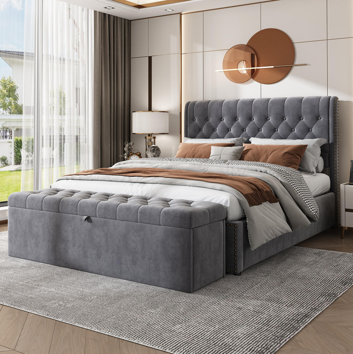 POLSTERBANK 138/41/42 cm mit Stauraum und Samtbezug, Grau - Grau, Textil - Redom