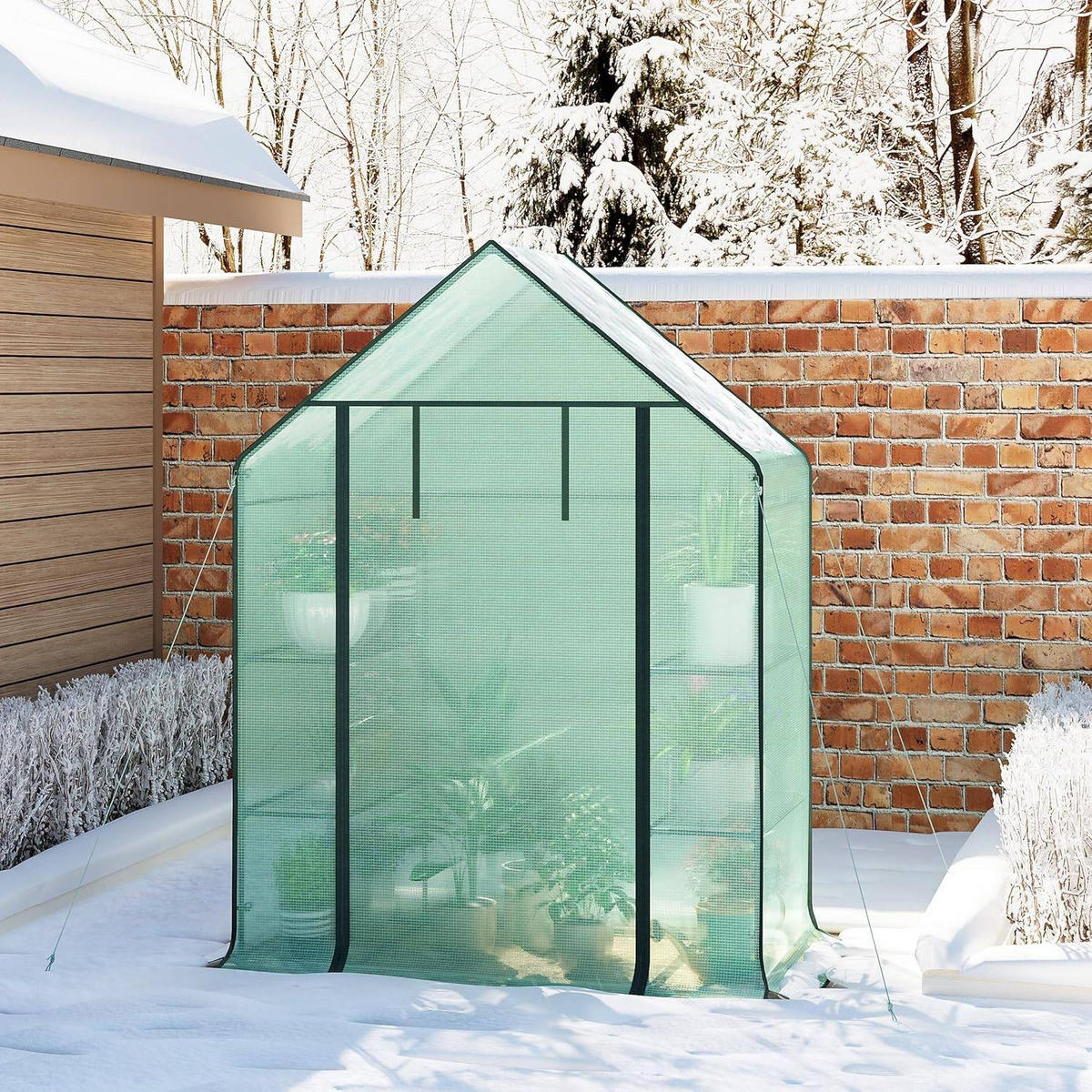 FOLIENGEWÄCHSHAUS, Metallgestell, 143 x 195 x 73 cm, Weiß - Grün, Textil/Metall (143/195/73cm) - Woltu