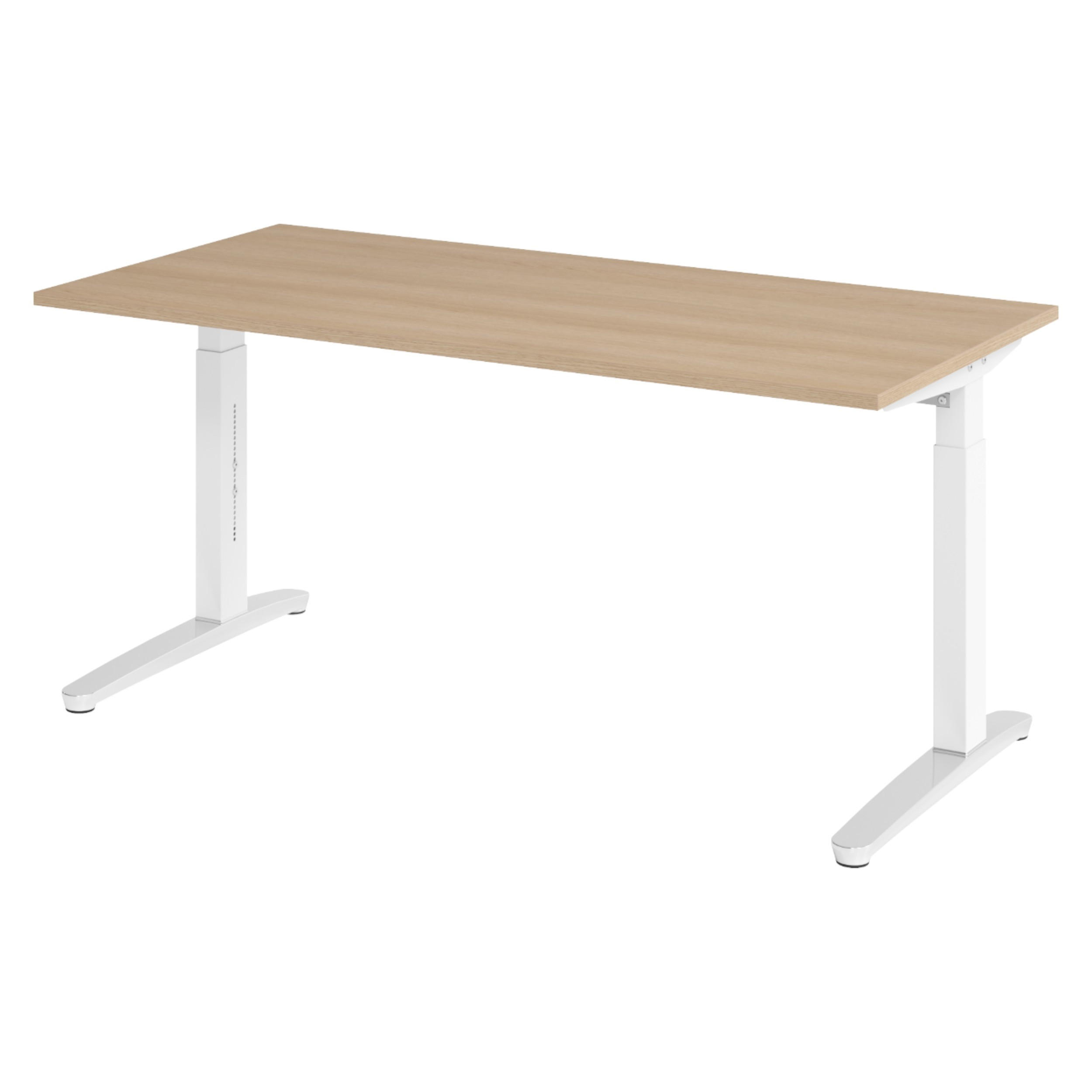 SCHREIBTISCH Serie-XB 80/160/74 cm in Eichefarben/Weiß/Alu poliert - Eichefarben/Weiß, Holzwerkstoff (80/160/74cm) - bümö