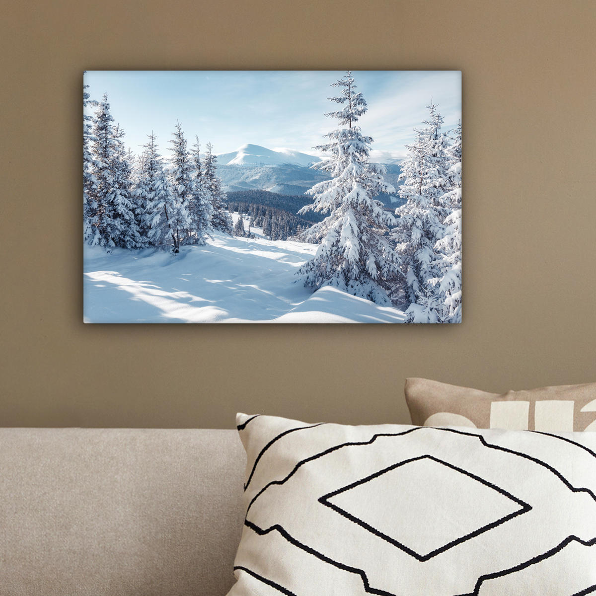 LEINWANDBILD Winterlandschaft - Natur - Berge - Bäume - Schnee 30x20 cm - Hellblau, Textil (30/20cm) - MuchoWow