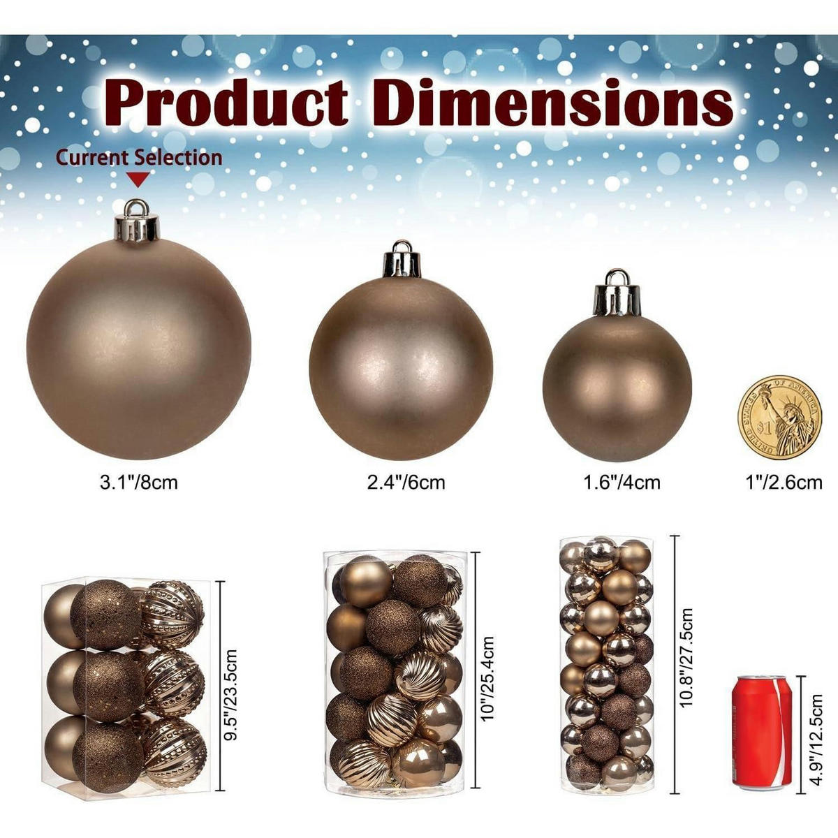 WEIHNACHTSKUGELN 12-teiliges Set Kunststoff Braun 8 cm - Bronzefarben, Kunststoff (8/8/8cm)
