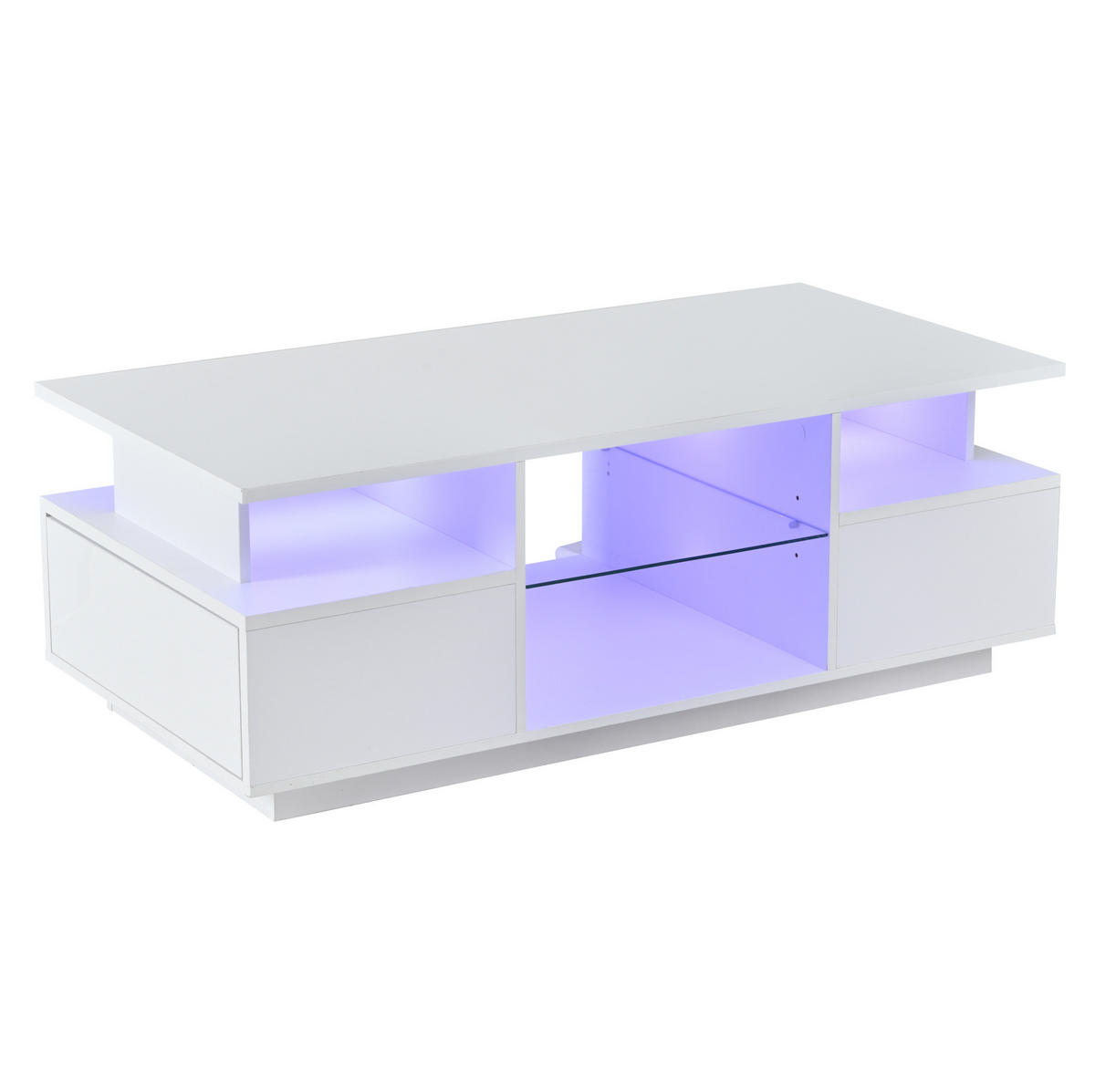 COUCHTISCH mit LED 100 x 50 x 36 cm Weiß mit 2 Schubladen - Weiß, Holzwerkstoff (100/50/36cm) - Meubliv
