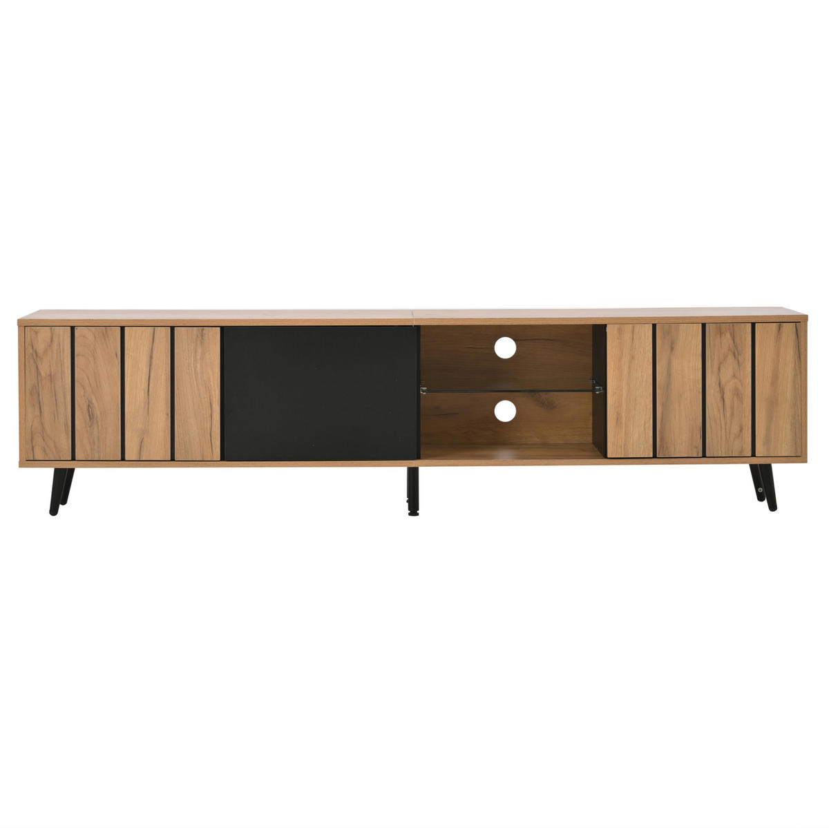 TV-LOWBOARD 175/31,5/45 cm mit 3 Türen und Glasfach, für TV bis 75 Zoll, Holzfarben/Schwarz - Hellbraun, Holzwerkstoff (175/45/31.5cm) - Redom