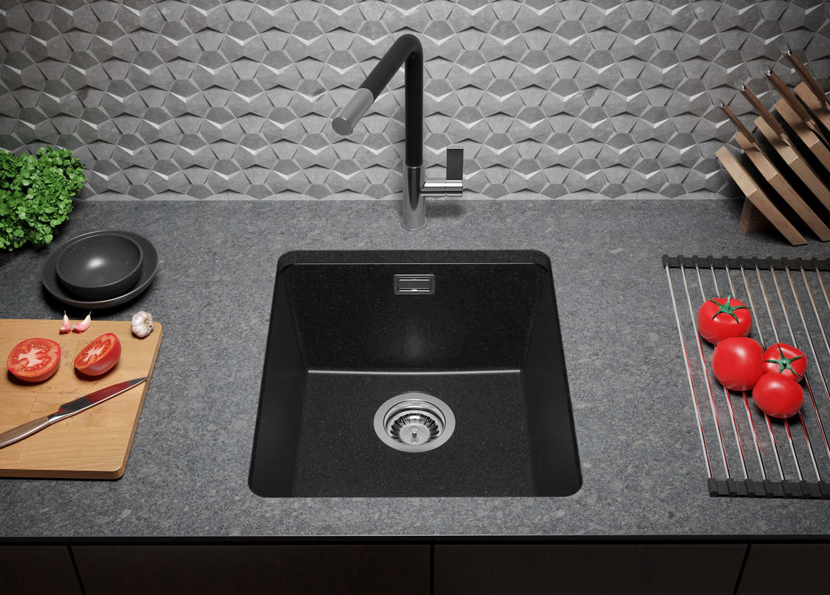 UNTERBAUSPÜLE GRANIT London, 2-er set Anthrazit 41/47 cm 1 Becken + Ablauf-Set ab 45er Unterschrank - Chromfarben/Anthrazit, Kunststoff (41/20/47cm) - Primagran