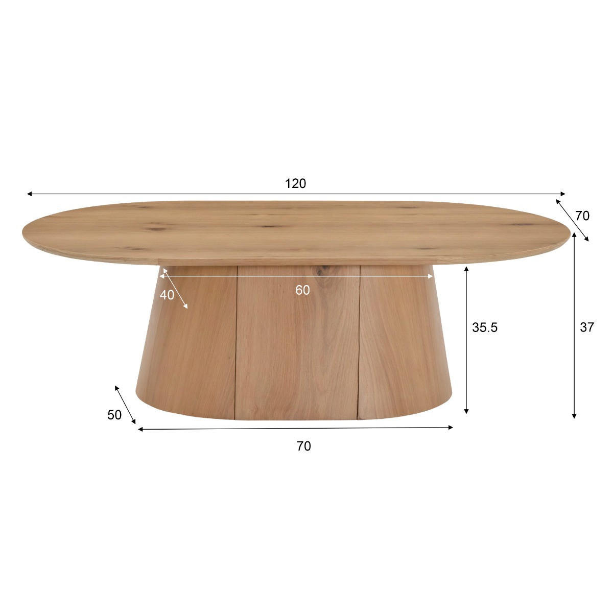 COUCHTISCH oval 120x70x36cm aus Holz, braun - Braun, Metall (120/70/36cm) - Livingfurn