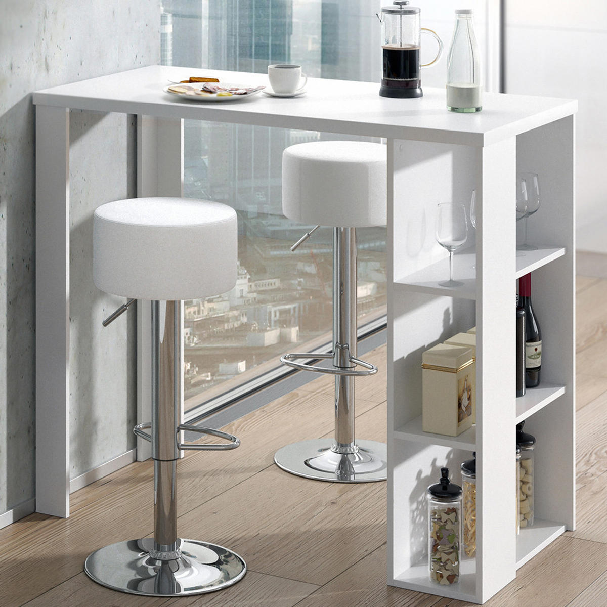 BARTISCH-SET Noel Weiß 120 x 60 cm mit 2 Barhockern - Weiß, Holzwerkstoff (120/105.6/60cm) - Vicco