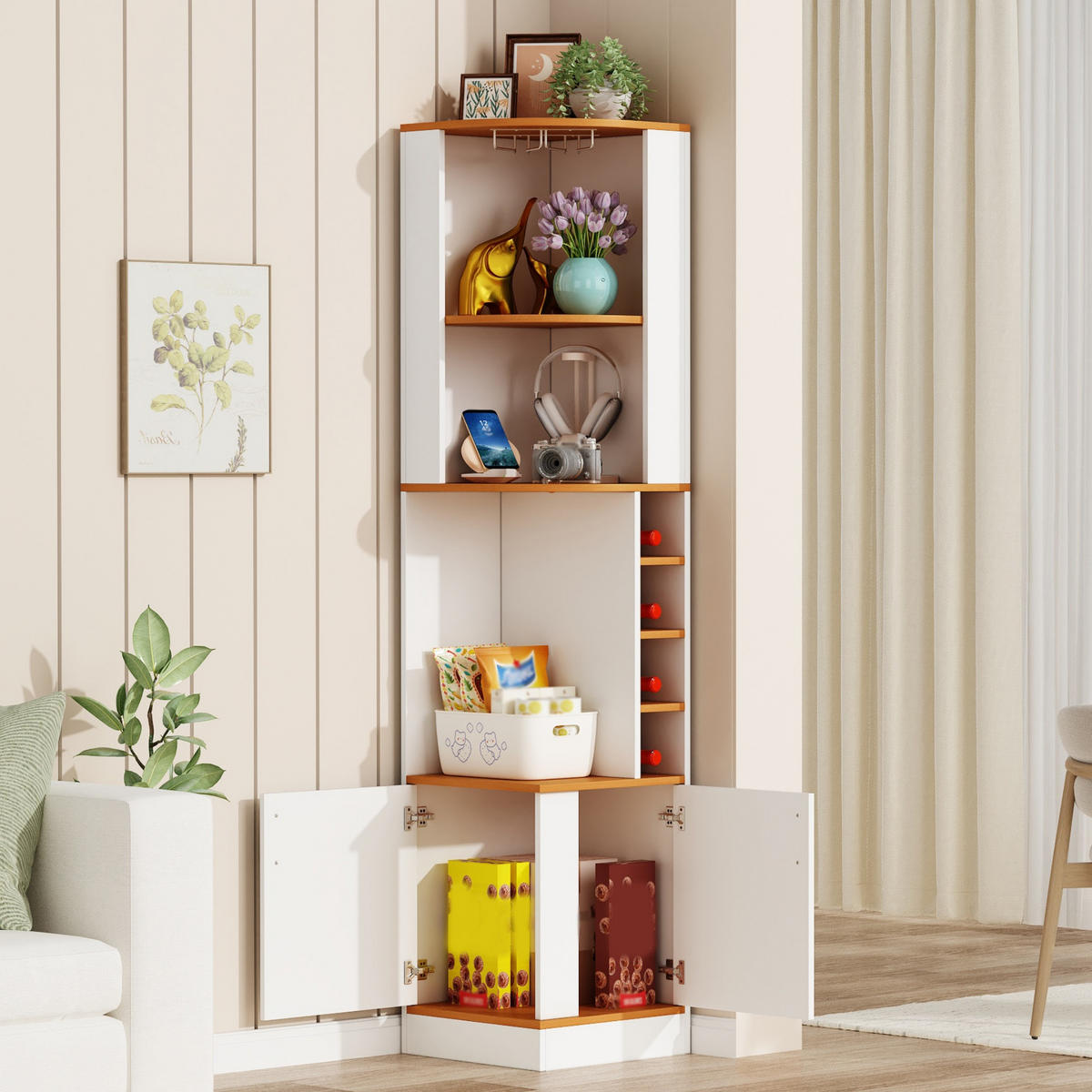 HIGHBOARD DE-38705 40/40/182 cm Weinglasregal und 4 Weinfächer Weiß - Weiß, Holzwerkstoff (40/182/40cm) - ComfortXL
