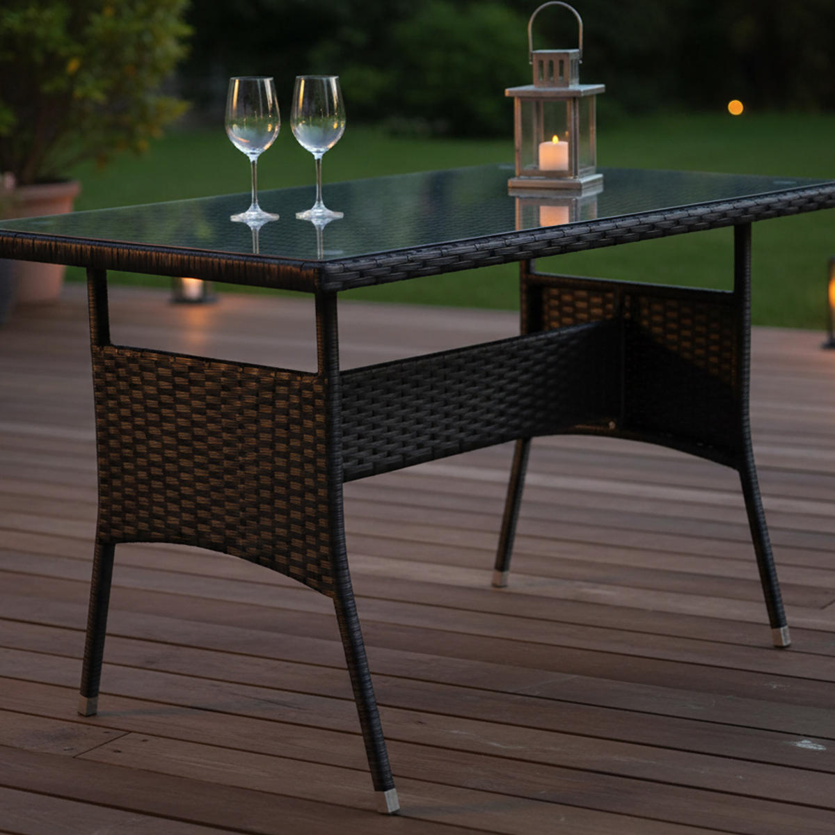 BORD Svart trädgård polyrattan glasskiva 100x60 cm - Svart, Glas/Plast (60/100/70cm) - Relaxdays
