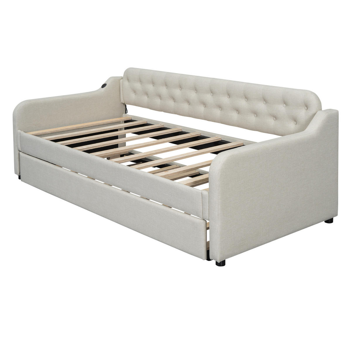 POLSTERBETT 90/200 cm mit Ausziehbett und USB-Anschluss in Beige - Beige, Textil (90/200cm) - BEAOK