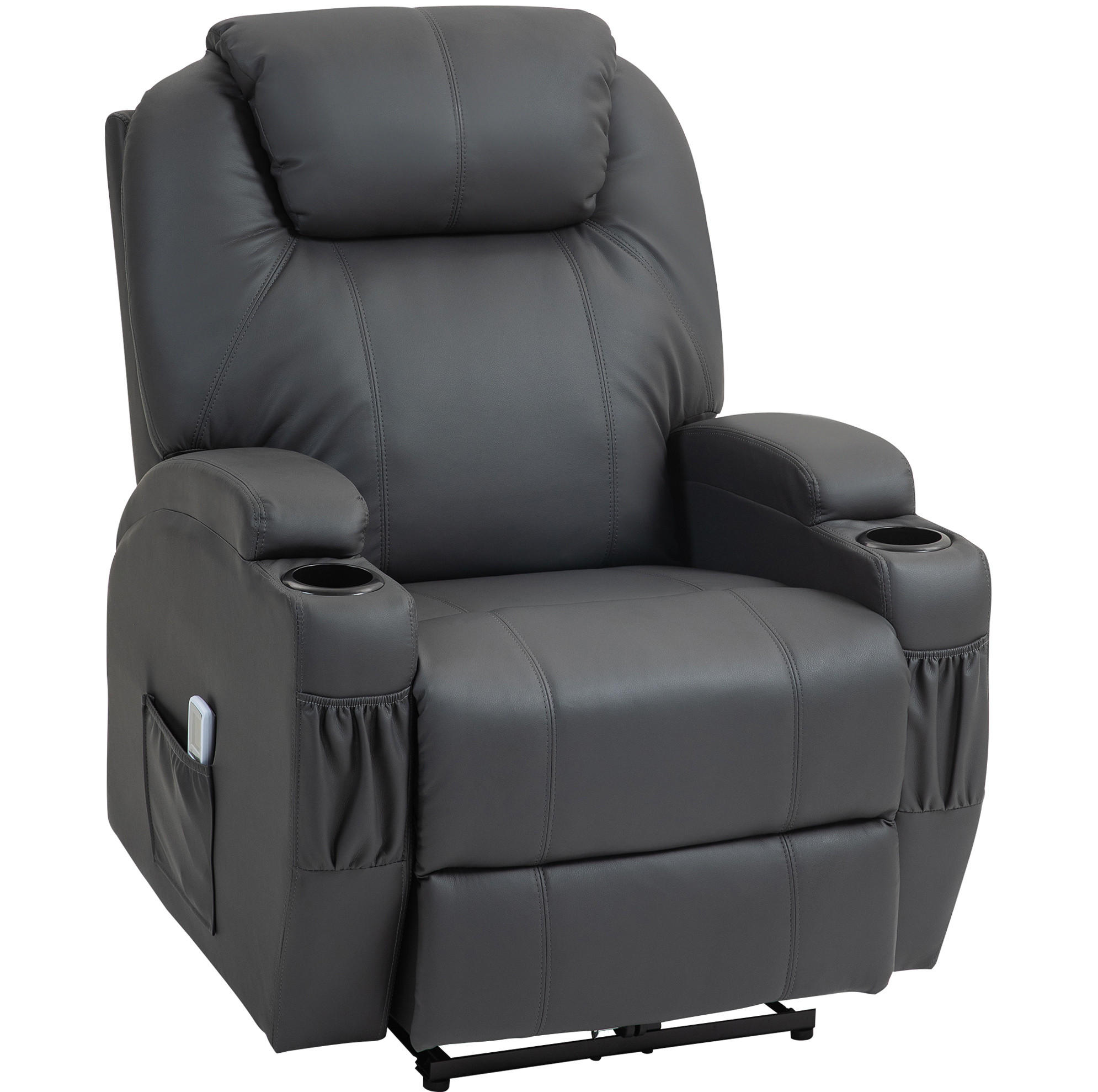 MASSAGESESSEL in Dunkelgrau 97x82x110 cm mit Liegefunktion und Fernbedienung - Dunkelgrau, Kunststoff (82/110/97cm) - IVMEU
