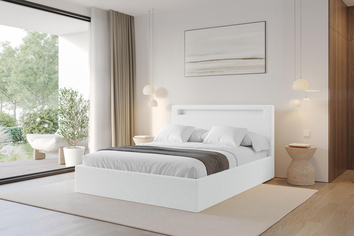 POLSTERBETT mit Bettkasten und Lattenrost, Boxbett ohne Matratze - GOLA 180x200 Weiß - Weiß, Holzwerkstoff/Textil (180/200cm) - ALTDECOR