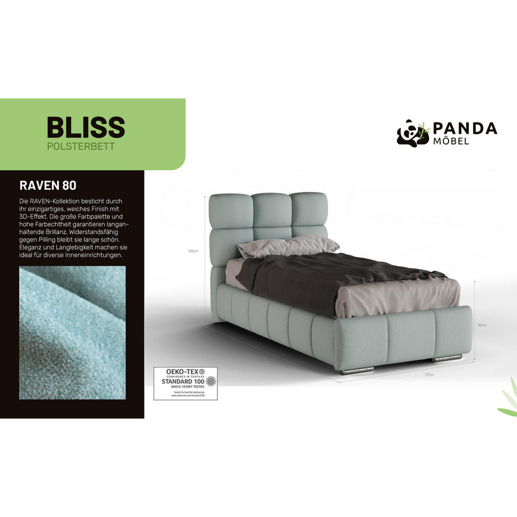 Thumbnail - Panda Möbel Polsterbett, Hellgrau, Holz, Mode, 90x206 cm, Oeko-Tex® Standard 100, Schlafzimmer, Betten, Polsterbetten
