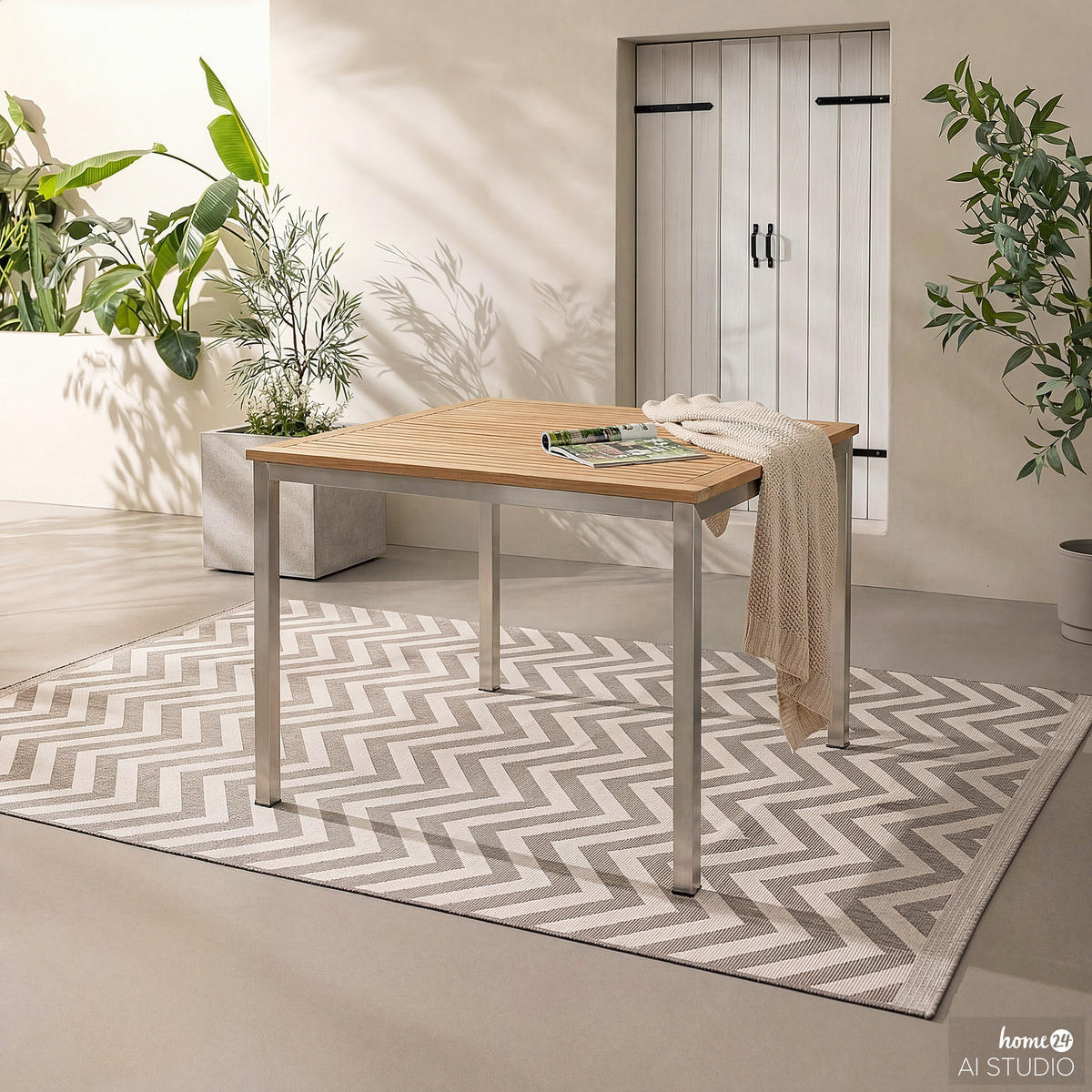 GARTENTISCH - Teak massiv / Edelstahl - Silberfarben/Braun, Holz/Metall (90/90/75cm) - home24