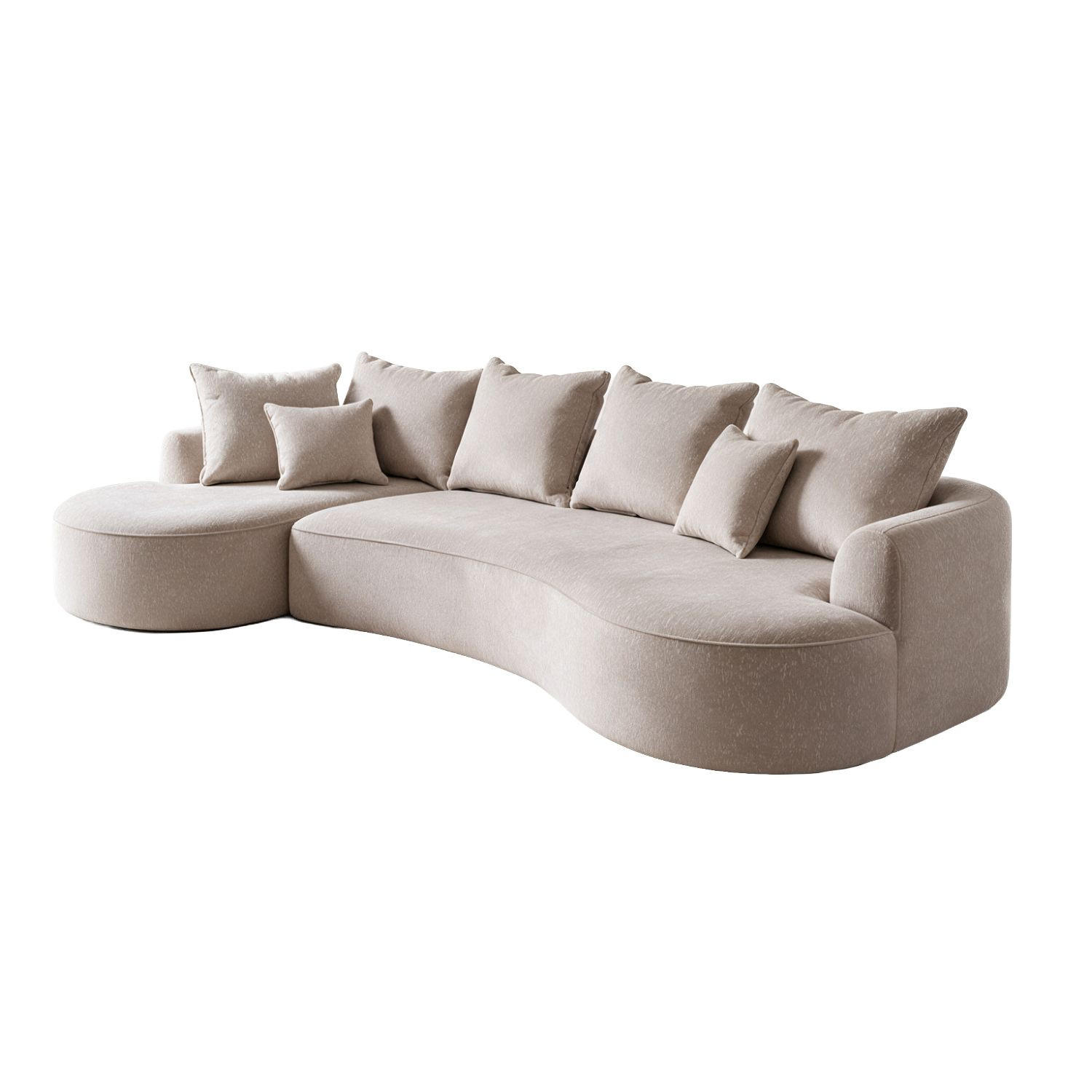 SOFA Tirano Samt Beige mit Ottomane links - Beige, Textil (102/300cm) - Juskys
