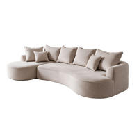 SOFA Tirano Samt Beige mit Ottomane links - Beige, Textil (102/300cm) - Juskys