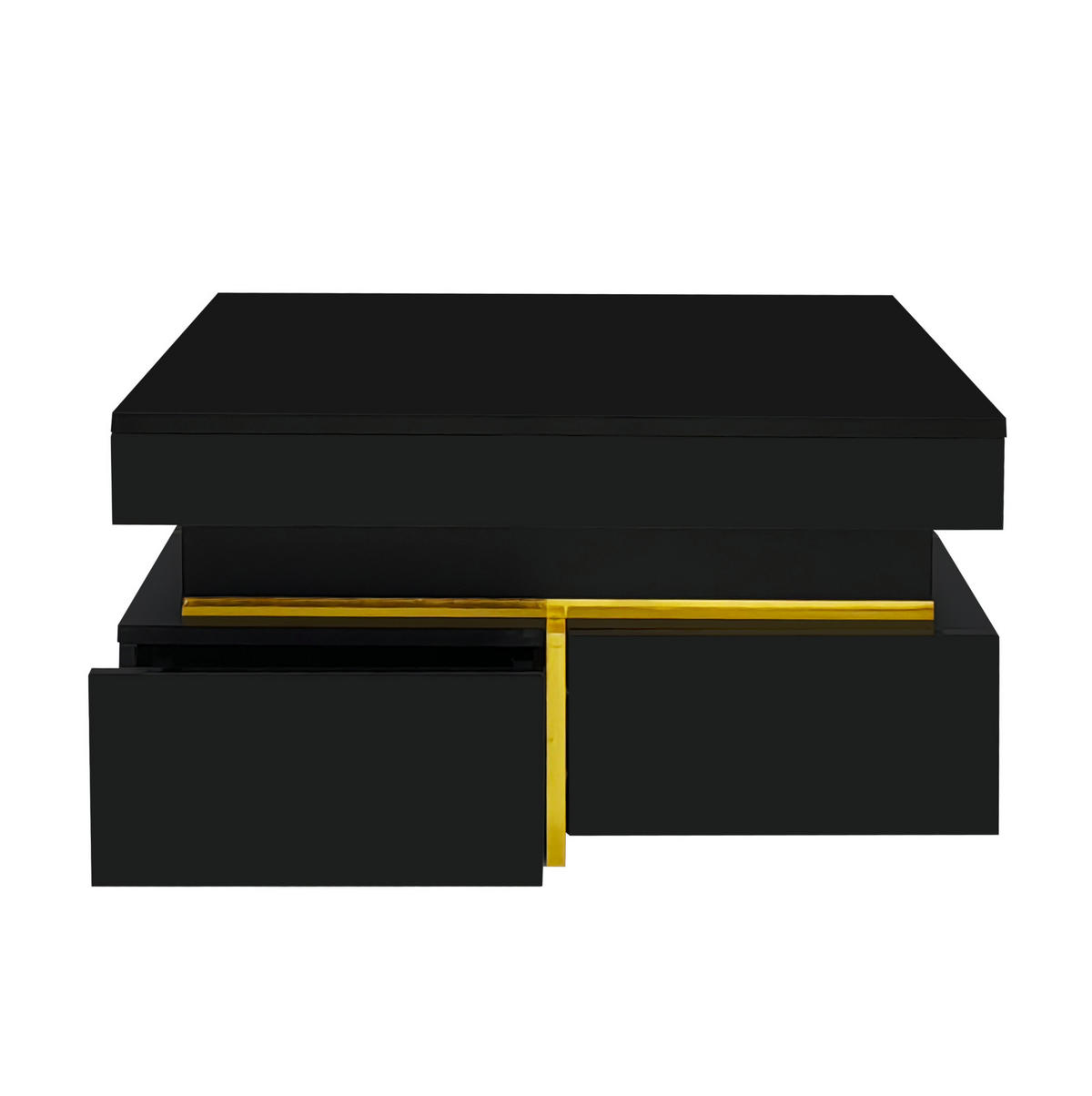 COUCHTISCH 70/70/35,5 cm mit 2 Schubladen, Hochglanz und goldfarbenen Akzenten, Schwarz - Schwarz, Holzwerkstoff (70/70/35.5cm) - Redom