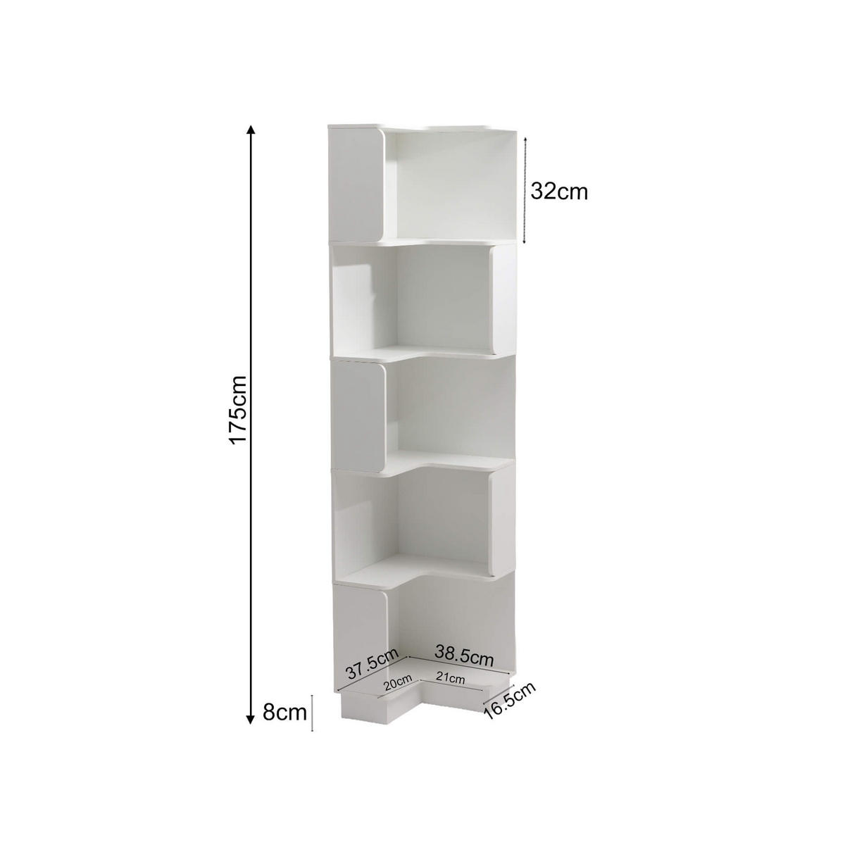 BÜCHERREGAL 6 Ablagen Weiß 38,5/37,5/175 - Weiß, Holz (39/175/38cm) - Mobili Rebecca