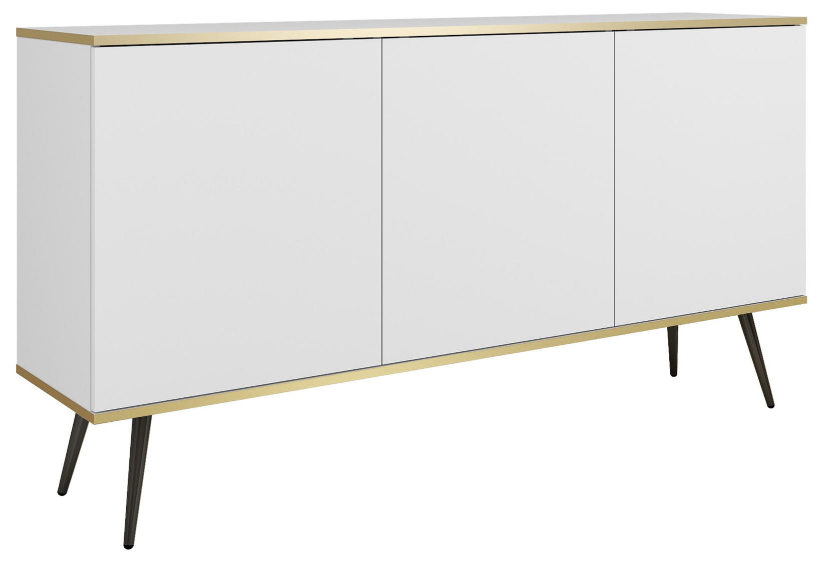 KOMMODE 160cm Rodi auf Beinen - 3 Türen, Weiß + Schwarz - Schwarz/Weiß, Holz (160/85/39cm) - Emporius