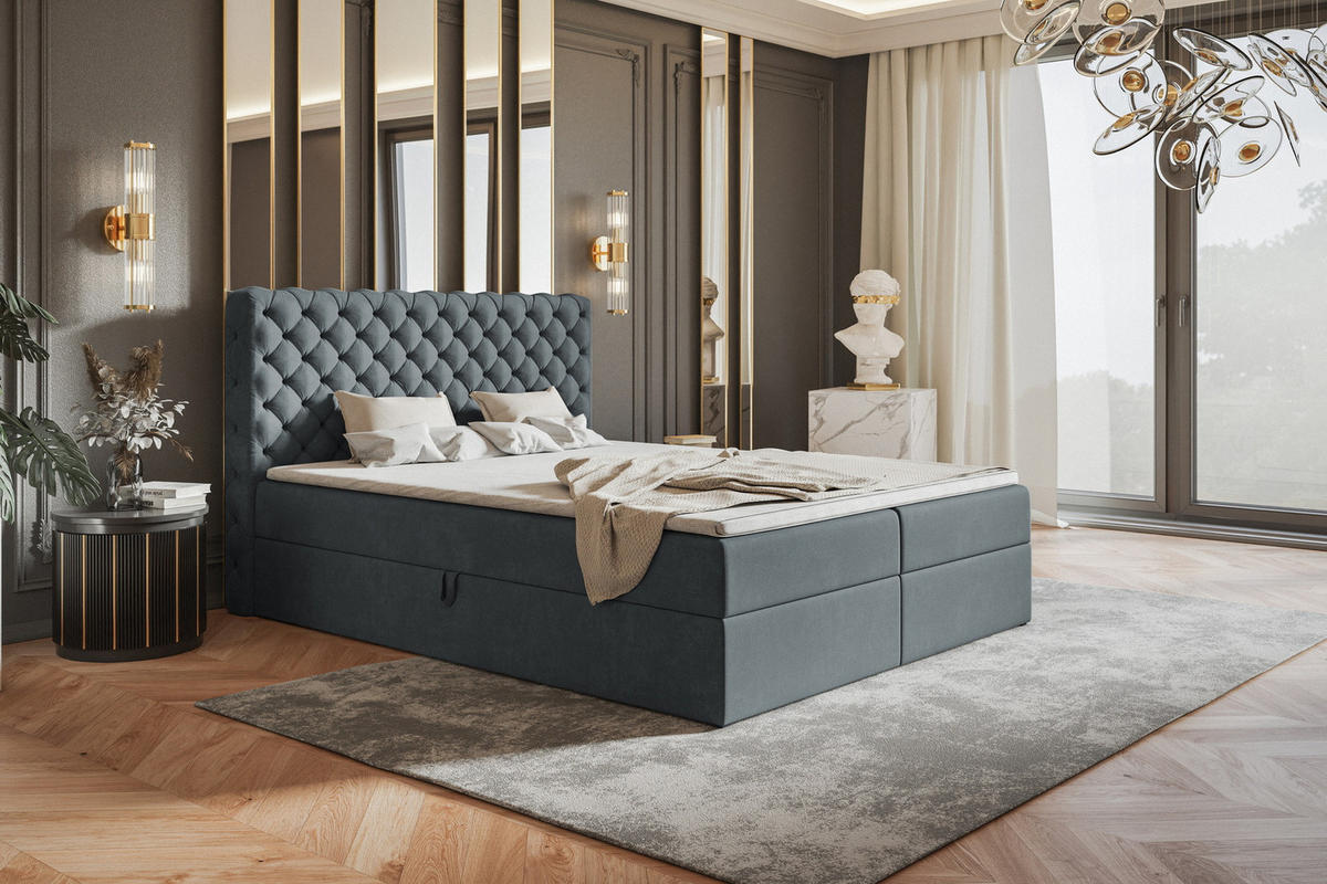 BOXSPRINGBETT 160x200 cm Doro mit Bettkasten, Matratze, Topper, Dunkelgrau - Dunkelgrau, Holz/Textil (160/200cm) - Emporius