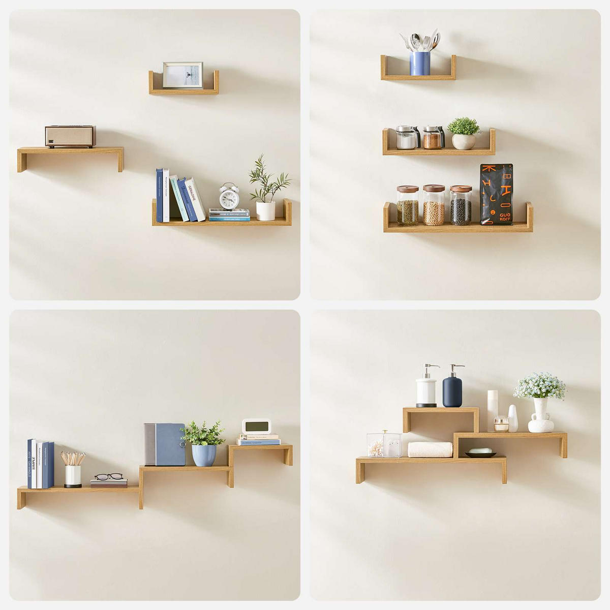 WANDREGAL Holzoptik Honigbraun 3er-Set U-Form 30/45/60x15x10 cm - Honig, Holzwerkstoff (15/10/60cm) - Begryf