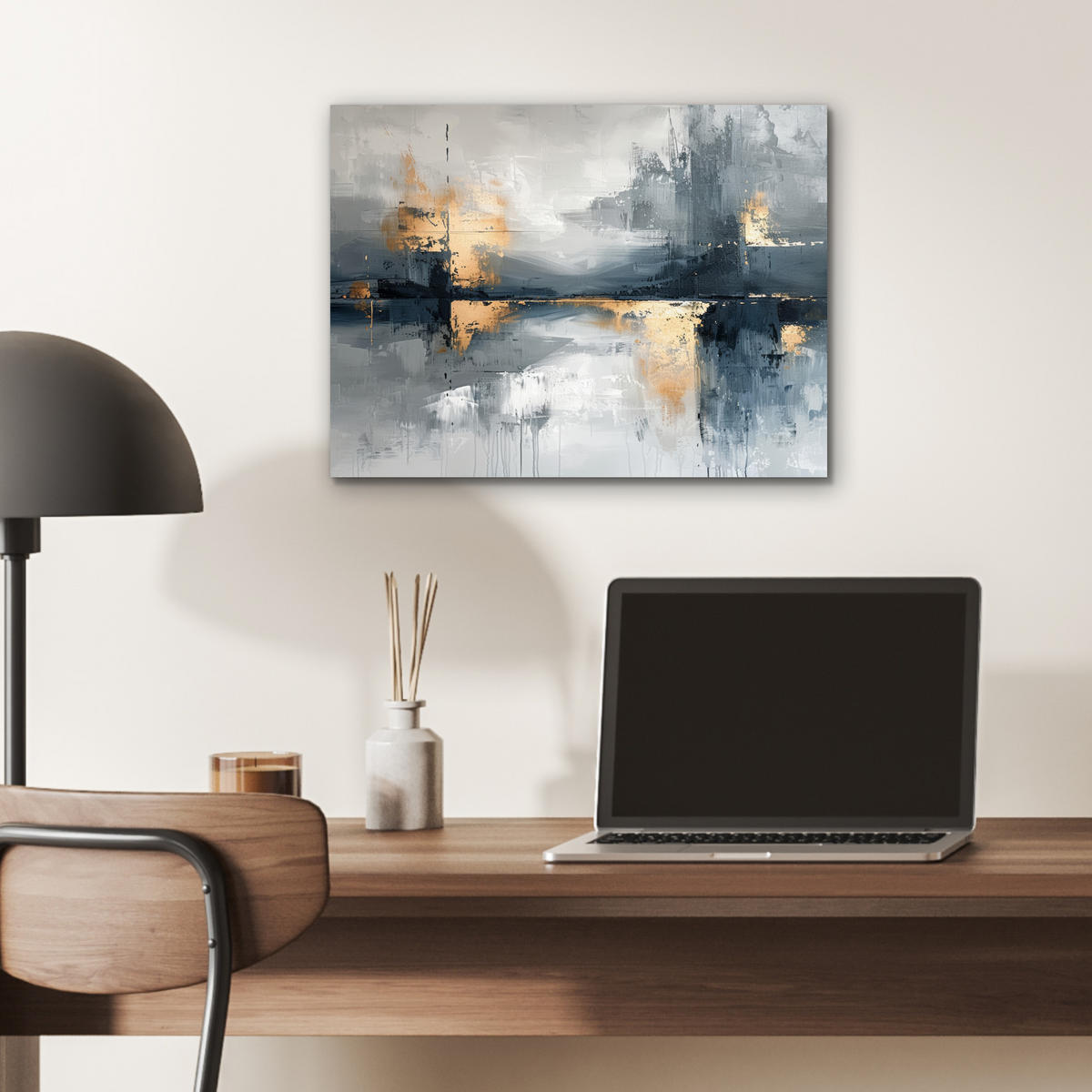 KOVOVÝ OBRAZ Umenie - sivé - zlaté - abstraktné 40x30 cm - tmavosivá, kov (40/30cm) - MuchoWow