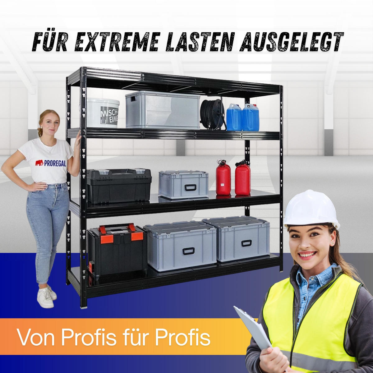 SCHWERLASTREGAL Rhino 180x200x60 cm 4 Stahlplatten-Ebenen Fachlast 500 kg Schwarz - Schwarz, Metall (200/180/60cm) - PROREGAL