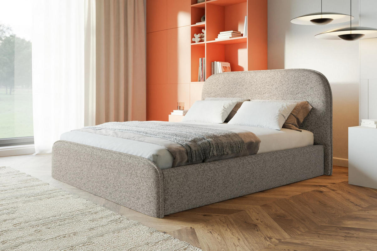 BETT 180x200 - Polsterbett mit Bettkasten und Holzrahmen - Modern Betten - Eleganter Puente-Stoff - Kollektion Vienna - Beige Melange - Beige, Holz/Textil (180/200cm) - Alpi-Möbel