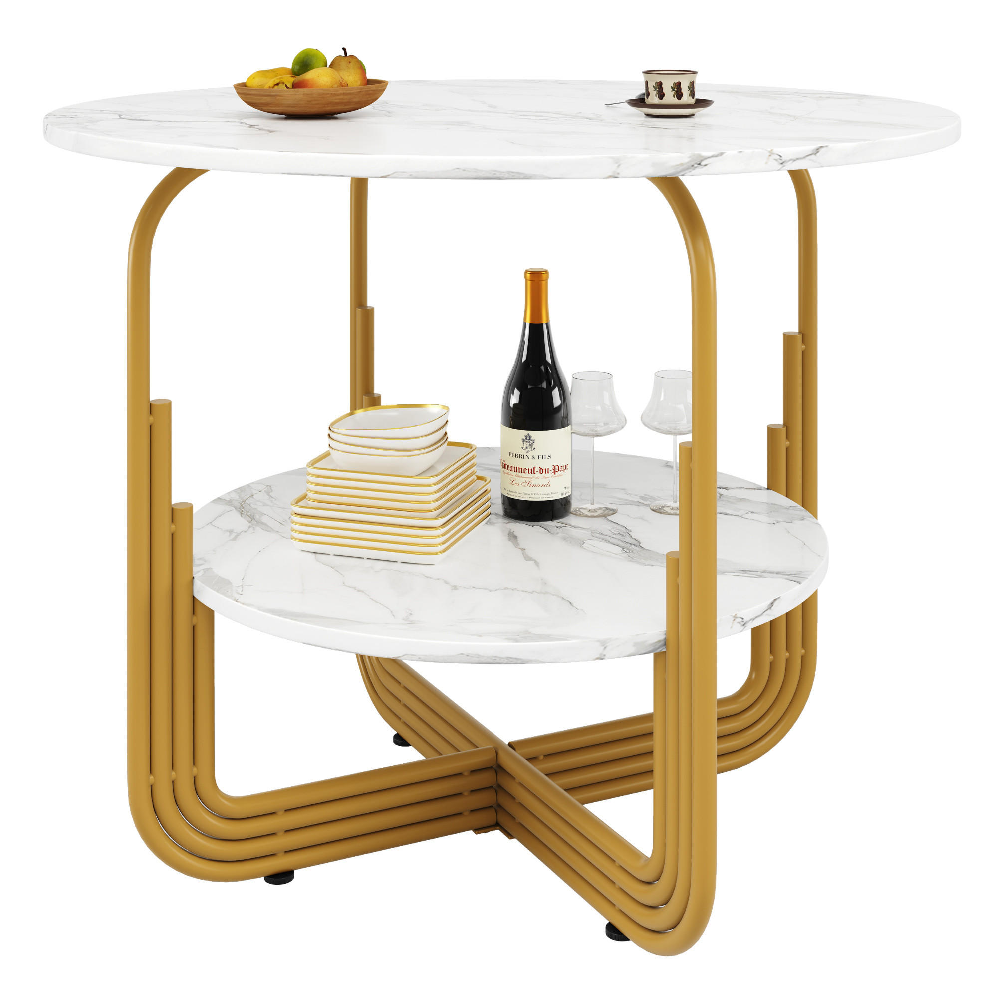 Modfu JÍDELNÍ stůl 80x80x76 cm zlatý z MDF s deskou v dekoru mramoru a úložným prostorem