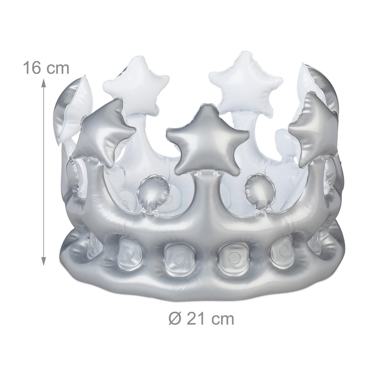 AUFBLASBARE Krone - Silberfarben, Kunststoff (21/16/21cm) - Relaxdays