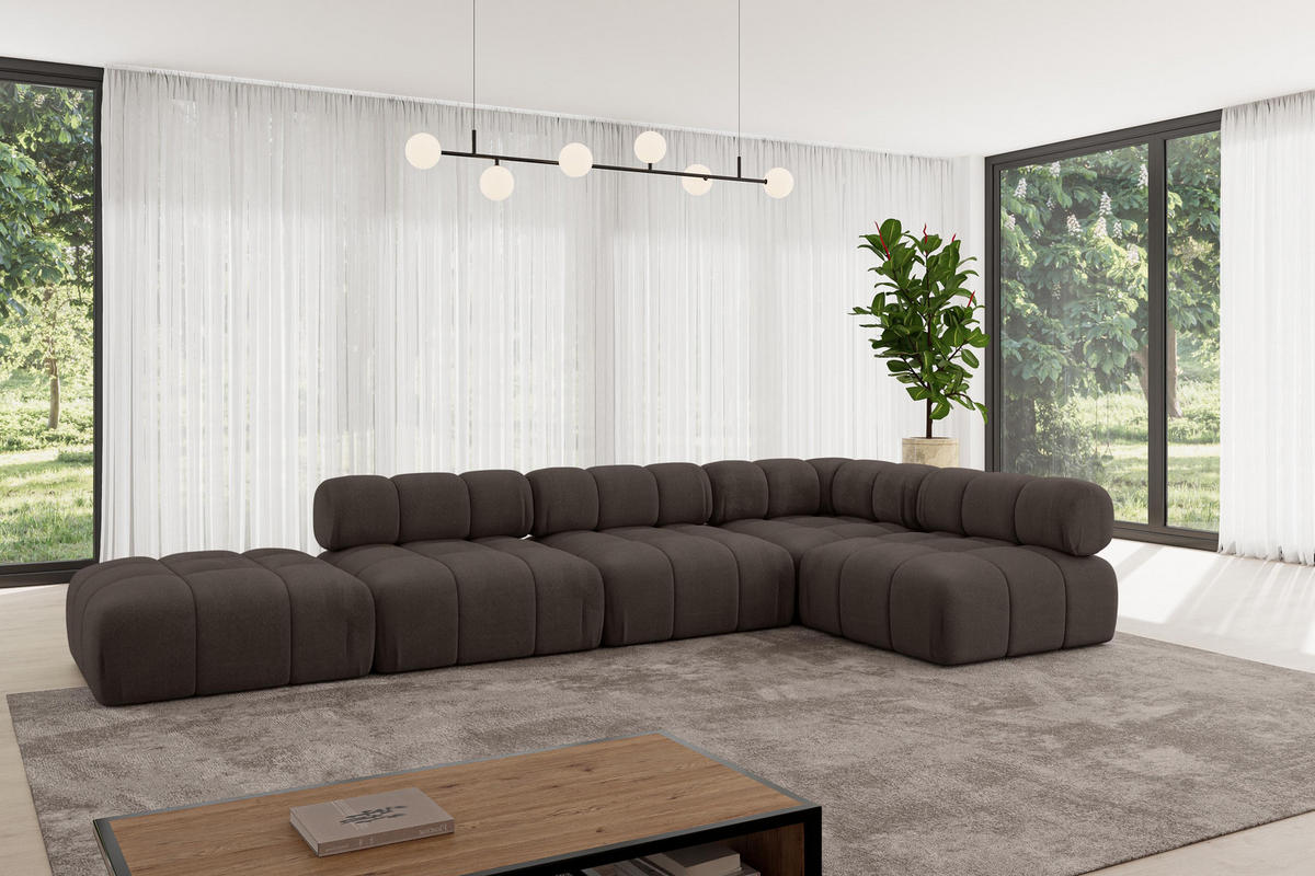 ECKSOFA modulares Sofa Favio-L2 - 380x190x70 cm Braun Velours - Braun, Holzwerkstoff/Textil (380/190cm) - ALTDECOR