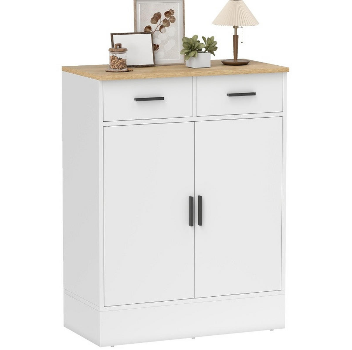 SIDEBOARD 68,6/35/90,3 cm Weiß/Natur aus Holz mit 2 Schubladen - Weiß, Holz (68.6/90.3/35cm) - OKWISH