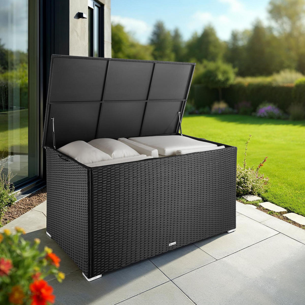 AUFLAGENBOX Oslo,145 x 82,5 x 79,5 cm,schwarz - Schwarz, Kunststoff (82.5/79.5/145cm) - tectake