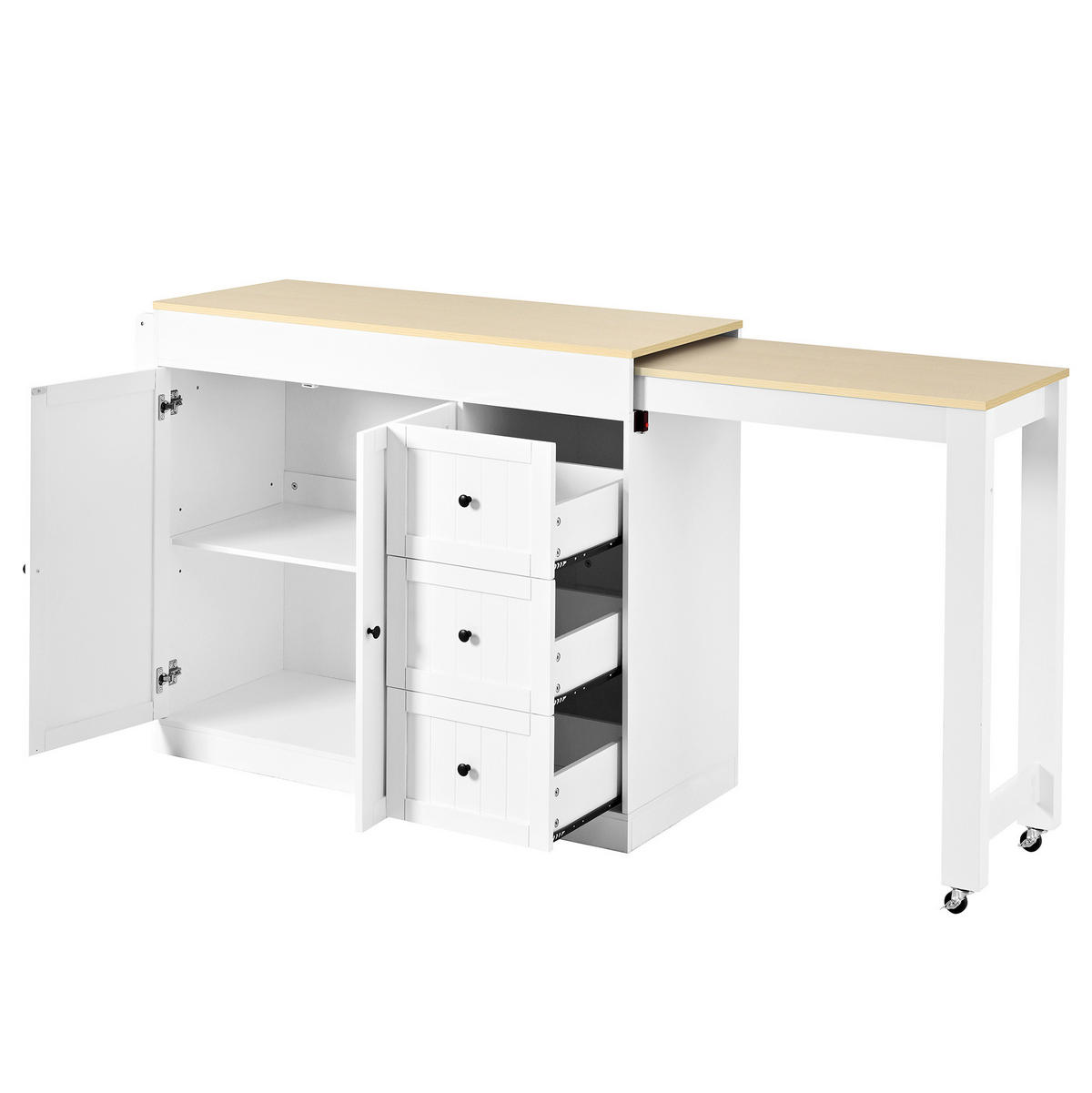 KÜCHENINSEL 112/45/93 cm weiß aus MDF mit ausziehbarer Arbeitsplatte - Weiß, Holzwerkstoff (130/93/45cm) - OKWISH