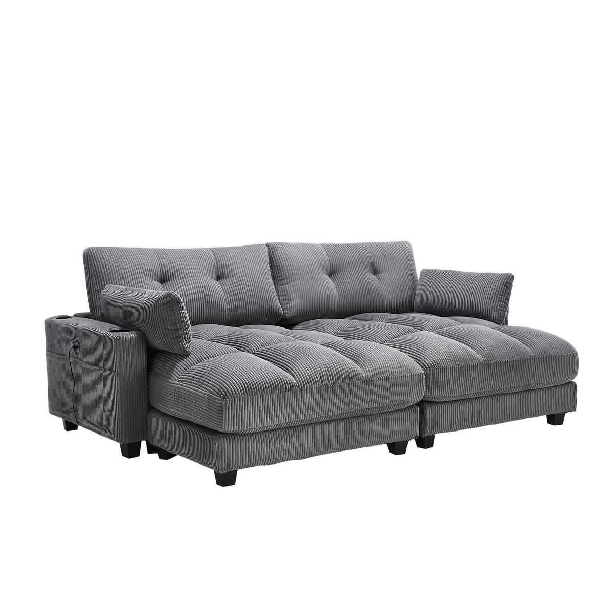 SOFABETT 140/112/81 cm Grau - Grau, Textil (112/81/140cm)