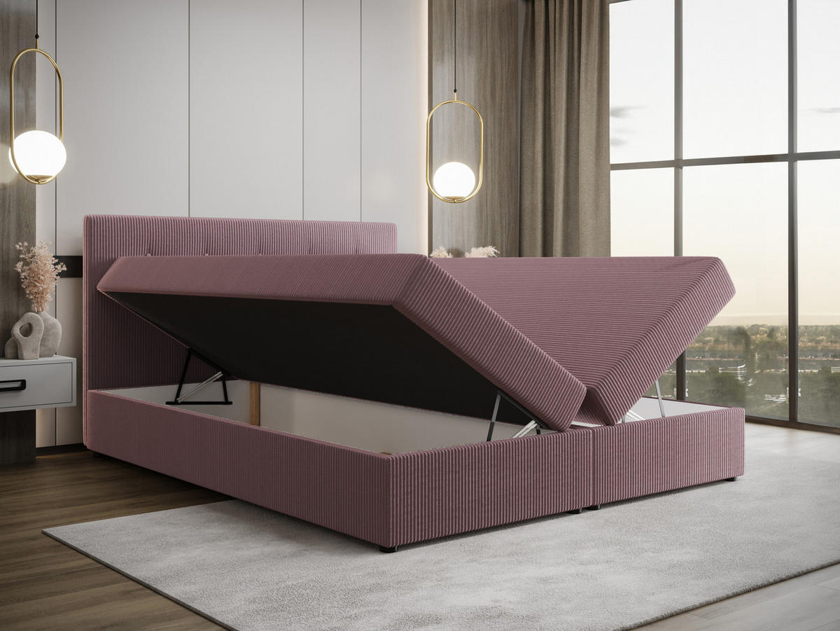 BOXBETT FADO 1 mit Matratze H3 und Topper 140x200 Zoom 17 - Violett, Holz/Textil (140/200cm) - Bedante
