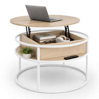 COUCHTISCH Weiß Beige Liftfunktion mit Stauraum - Beige, Holzwerkstoff/Metall (80/80/47cm) - Relaxdays