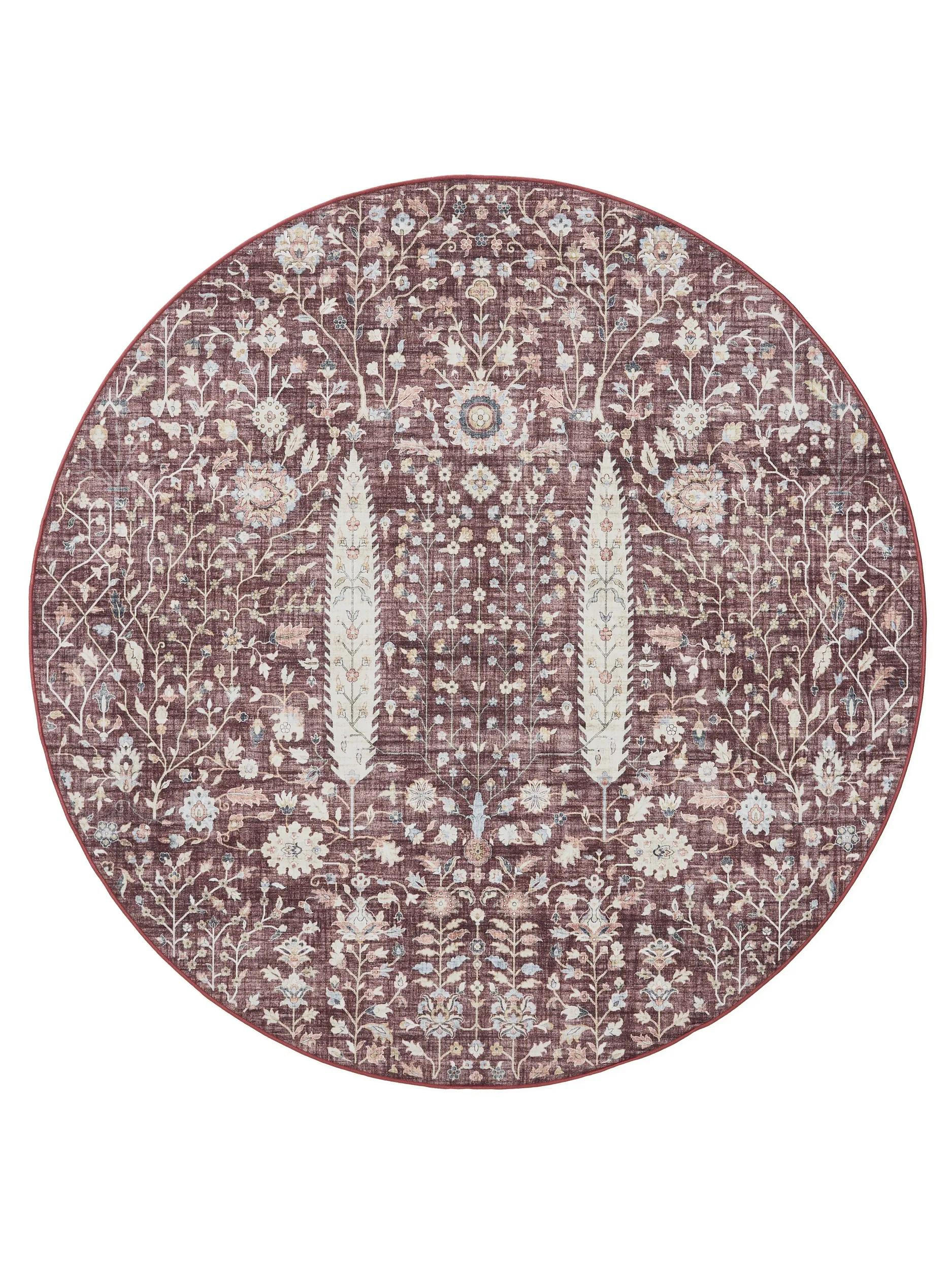 VINTAGE-TEPPICH George waschbar ø 120 cm rund - Bordeaux, Kunststoff (120/120cm) - benuta