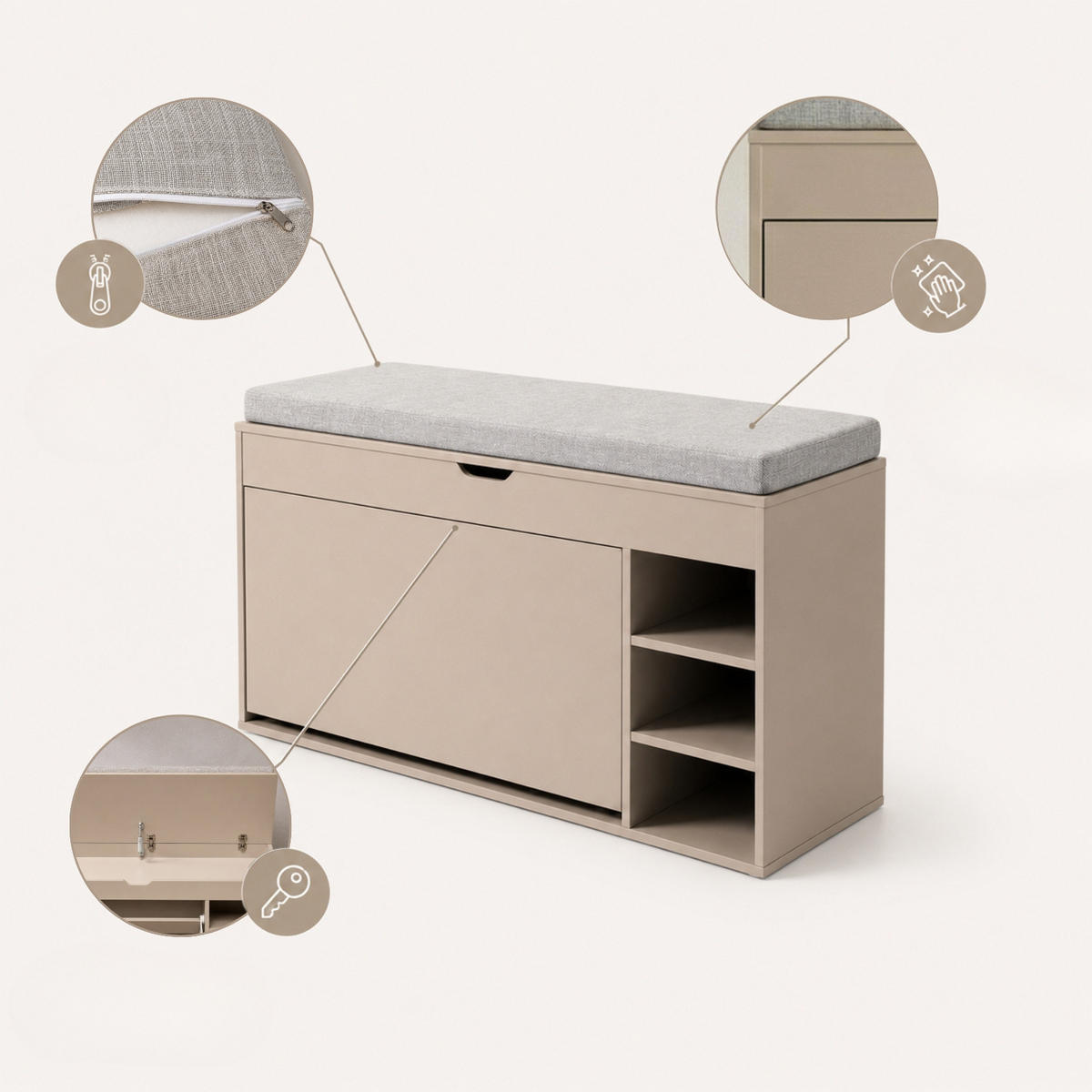 SCHUHSCHRANK mit Sitzfläche Gradia 100/34/53 cm - Beige, Holzwerkstoff (34/53/100cm) - BOXIMO
