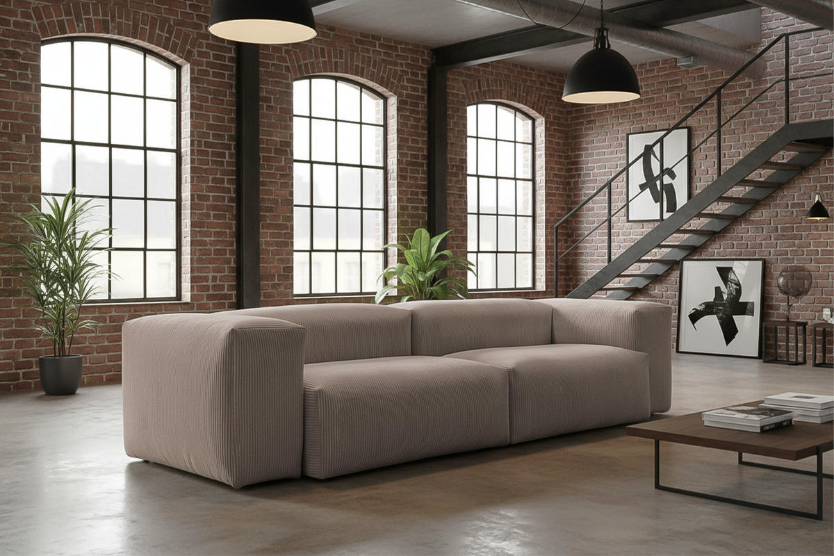 SOFA CELESTE Taupe Cord - Taupe/Schwarz, Kunststoff/Textil (302/72/114cm) - KAWOLA