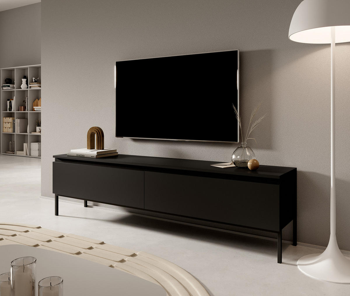 TV-SCHRANK Bemmi Schwarz mit schwarzen Beinen 150 cm - Schwarz, Holzwerkstoff (150/46/32cm) - Selsey
