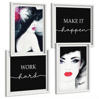BILDER SET 4er Set - 50x50 cm & 40x60 cm Weißer Rahmen - Porträts von Frauen mit Lippen - Weiß, Kunststoff (50/50cm) - TULUP