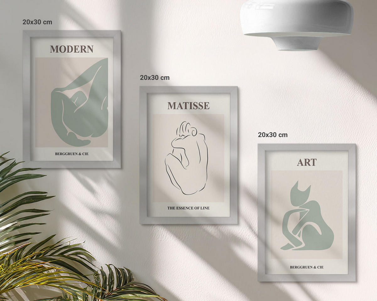 BILDER SET 3er Set - 20x30 cm Silberner Rahmen - Abstrakte Pastellfiguren - Silberfarben, Kunststoff (20/30cm) - TULUP