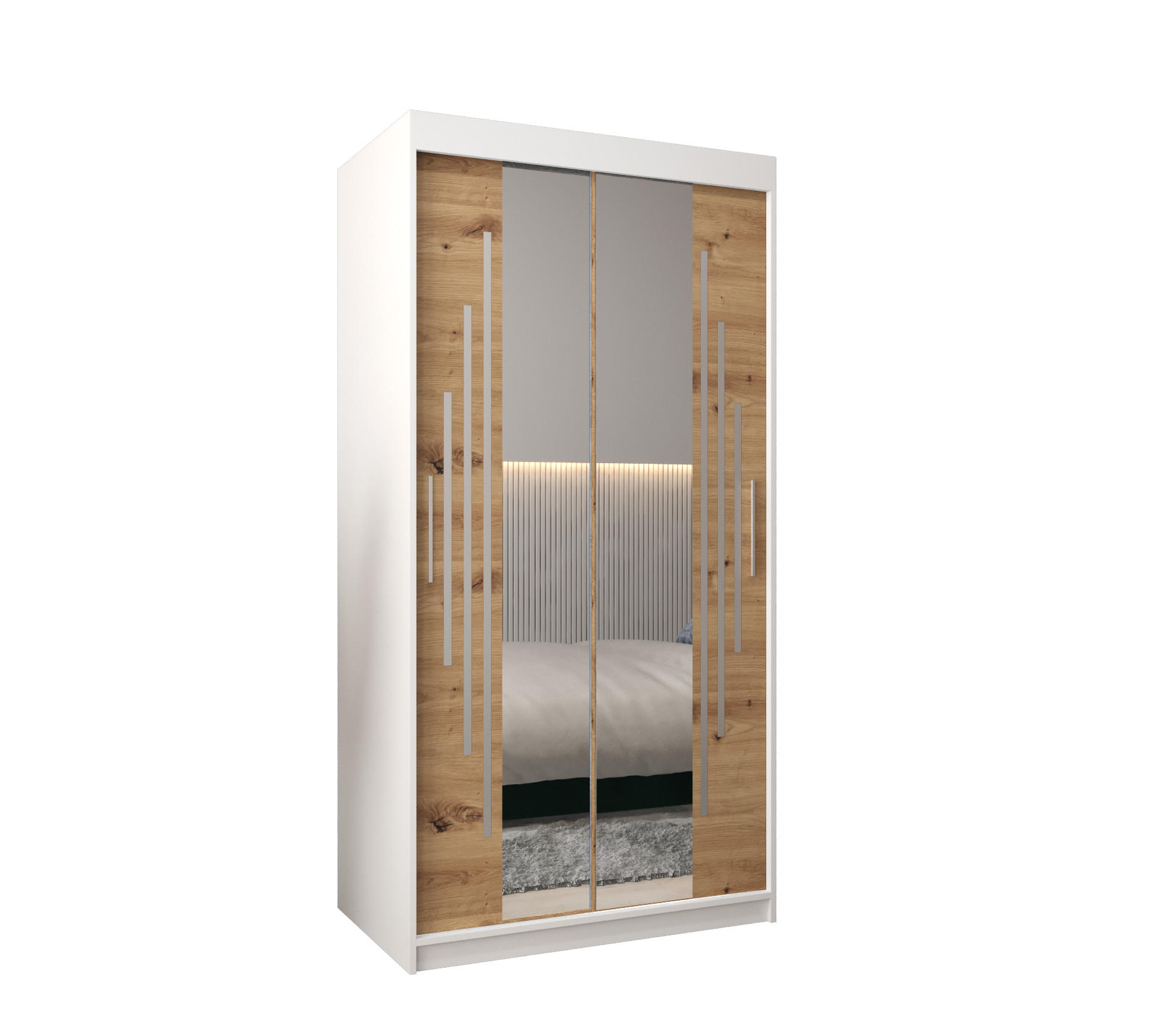 Abiks Möbel Schwebetürenschrank Weiß, Eiche Artisan 100x200x62 cm