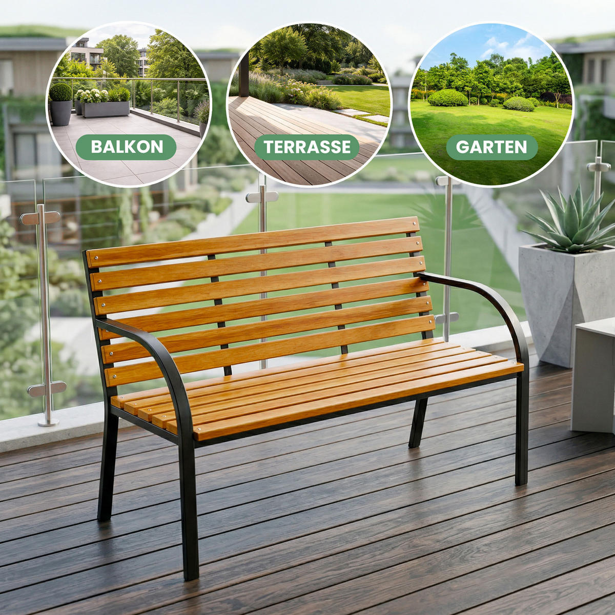 GARTENBANK DALIA Schwarz, Braun 122 x 82 x 58 cm - Schwarz/Braun, Holz/Metall (122/82/58cm) - Akord