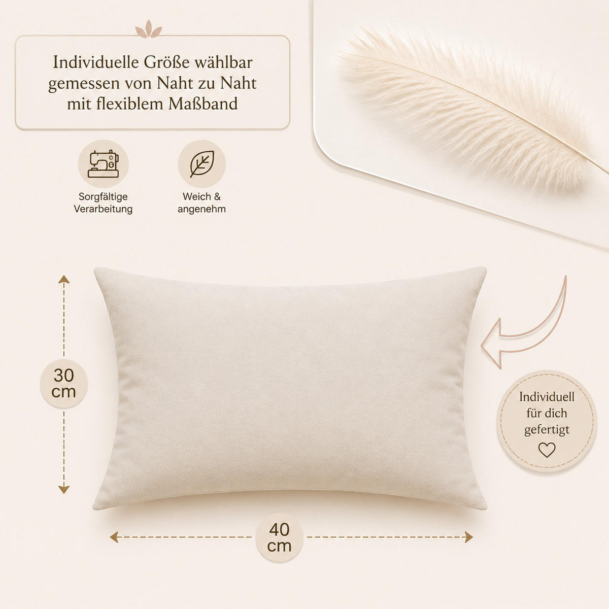 FEDERKISSEN 30/40 cm Baumwolle - Creme, Textil (30/40cm) - TiborTex