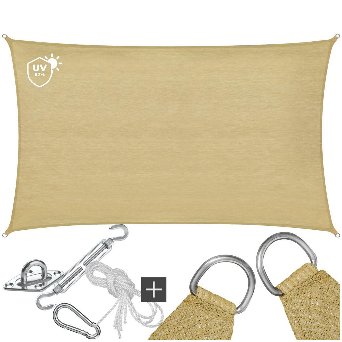 SONNENSEGEL Sunny,umfangreiches Montagematerial,Sand - Sandfarben, Kunststoff (600/400cm) - tectake