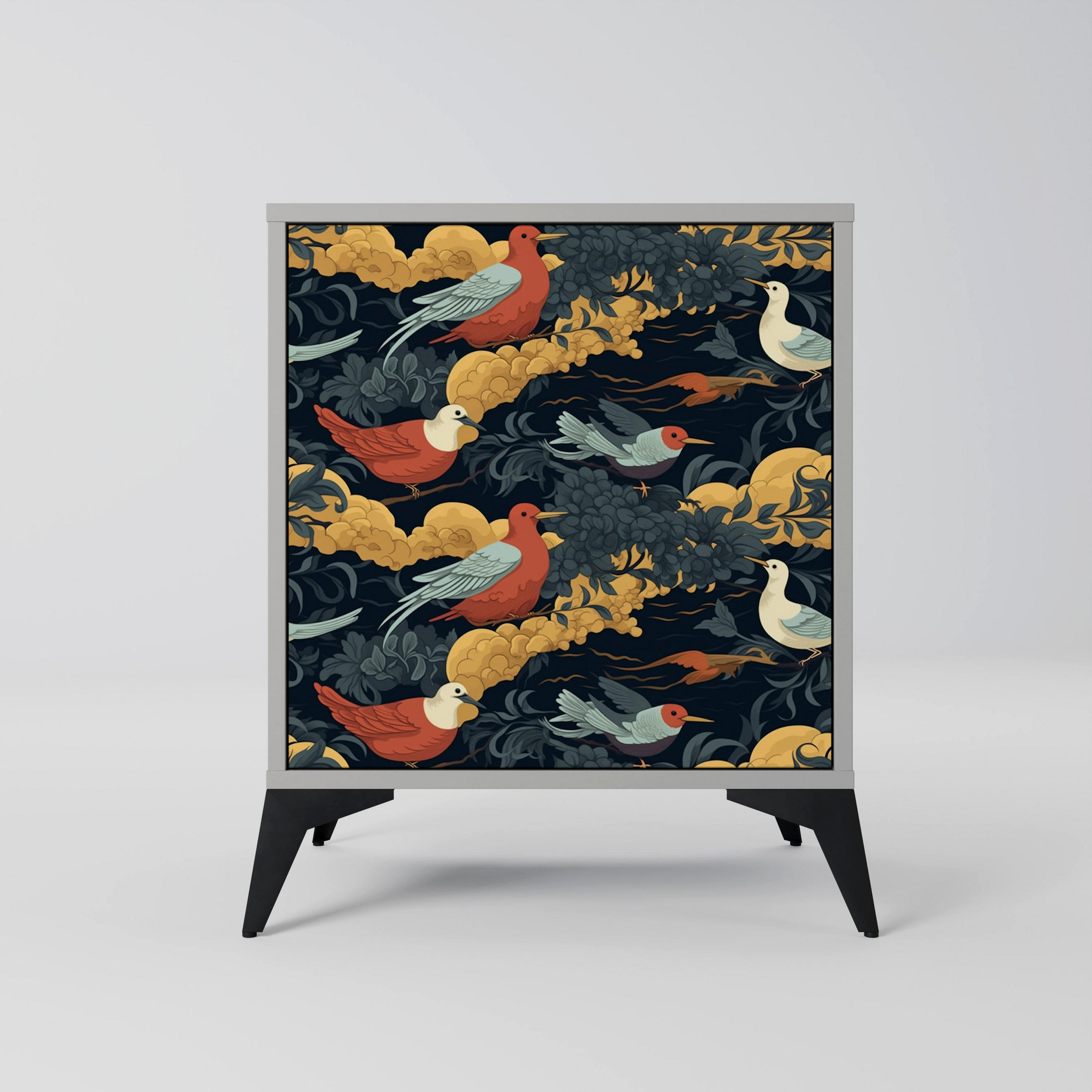 SIDEBOARD FOWLY DAZE, Grau, 57,5x42x70,5 cm, Schwarze Metall-Sternfüße - Multicolor/Schwarz, Holzwerkstoff/Metall (57.5/70.5/42cm) - SpaceRebels